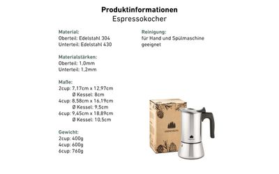 Espressokocher aus Edelstahl, 200 ml