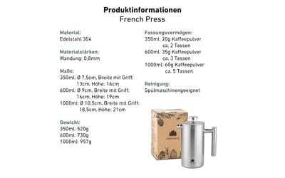 French Press aus Edelstahl 0,6 Liter