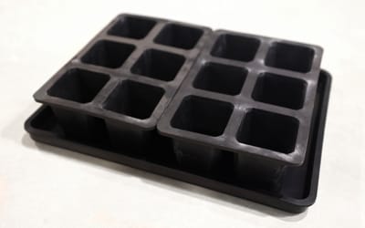 Saatgutschale aus Naturkautschuk 6 Zellen XL - Set mit Untersetzer